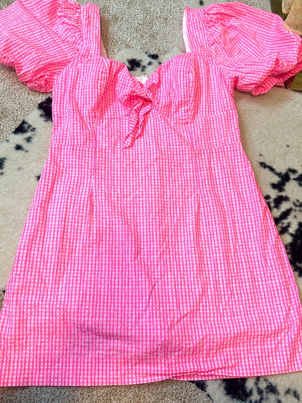 Lilly Pulitzer Nilany Romper Pink Gingham Puff Sleeve Dress